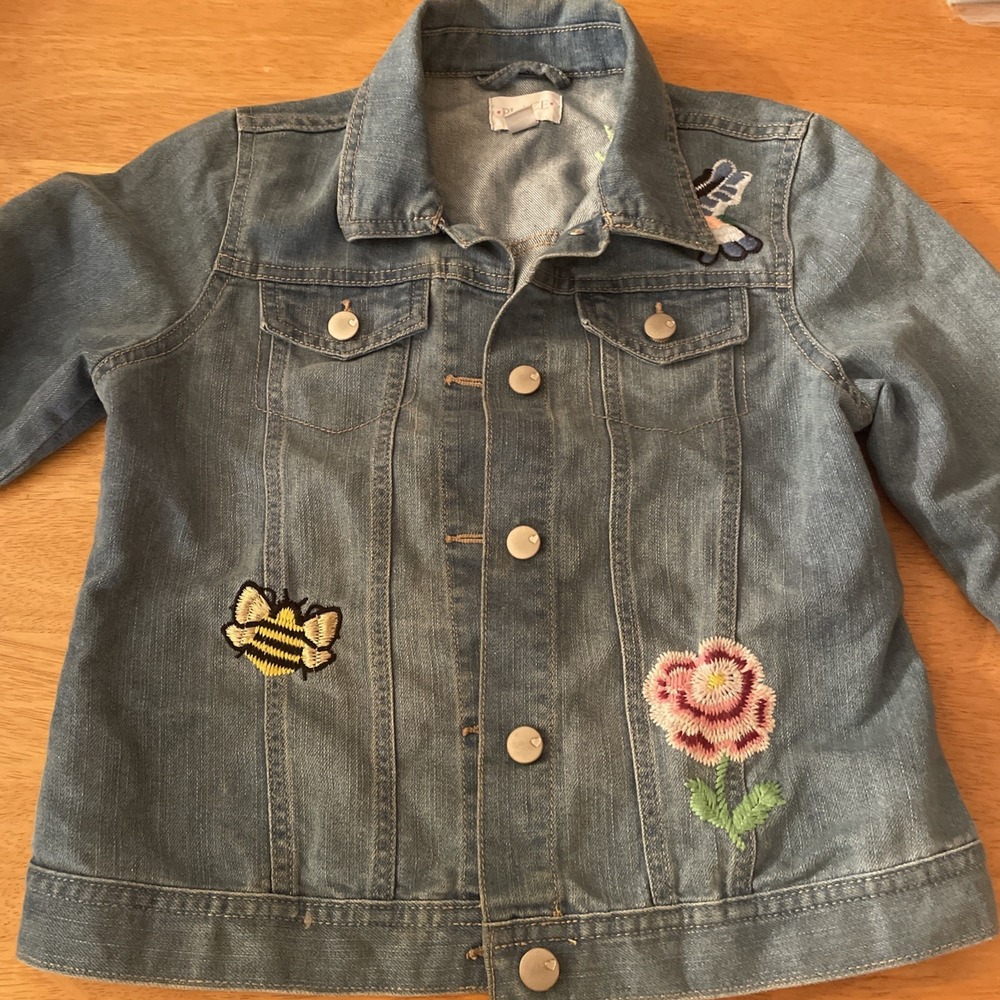 Place XL 14 Girls Jean Jacket Embroidered Butterfly Bee Bird Flowers